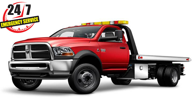 Y'all check this out! We've got a shiny red tow truck with a sleek flatbed and its emergency lights shining bright against a clean, white backdrop. This hardworking rig proudly bears the DFW Towing Service name, sportin' a sharp silver grille and bold black accents. And don't forget to peep that "24/7 Emergency Service" logo up top in the left corner—red and yellow, ready to go 'round the clock for ya! Whether you’re stuck on I-35 at midnight or need help gettin' out of that Texas heat, we’ve got you covered every hour of every day!